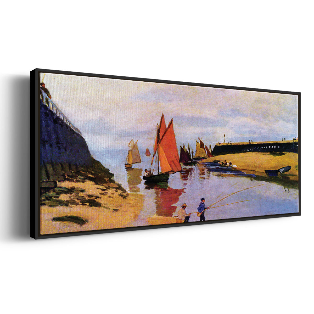 Breakwater at Trouville, Low Tide, 1870 - Floater Framed Canvas Print