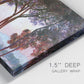 Close-up view of wrapped canvas corner featuring sunlit pines along mediterranean coast.