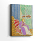Side view of a canvas art print of a decorative interior with strong color contrast, showing gallery-wrapped depth.