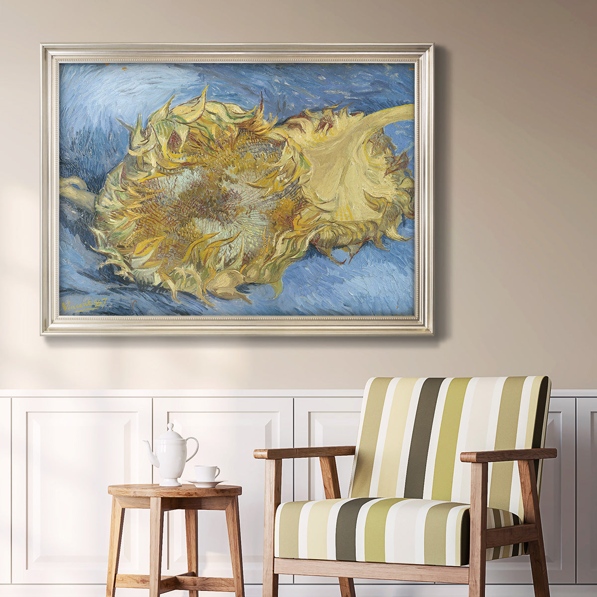 Two Cut Sunflowers - Ornate Framed Canvas Print