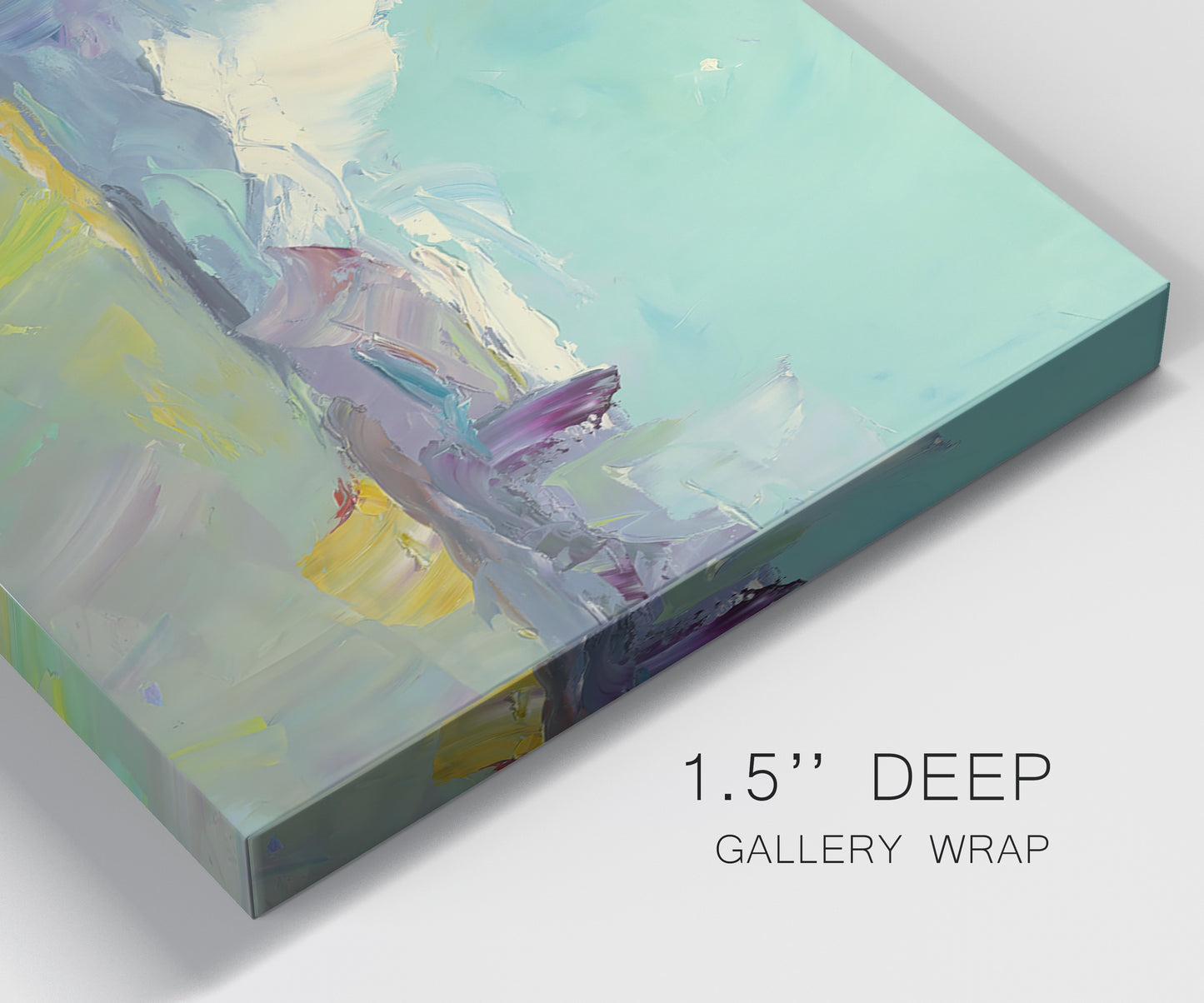 Close-up view of wrapped canvas corner featuring road stretching through open countryside.