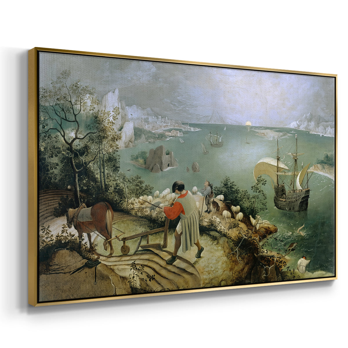 Landscape with the Fall of Icarus, c. 1560 - Floater Framed Canvas Print