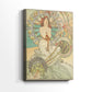 Side view of a canvas art print of a decorative poster with flowing lines and soft tones, showing gallery-wrapped depth.