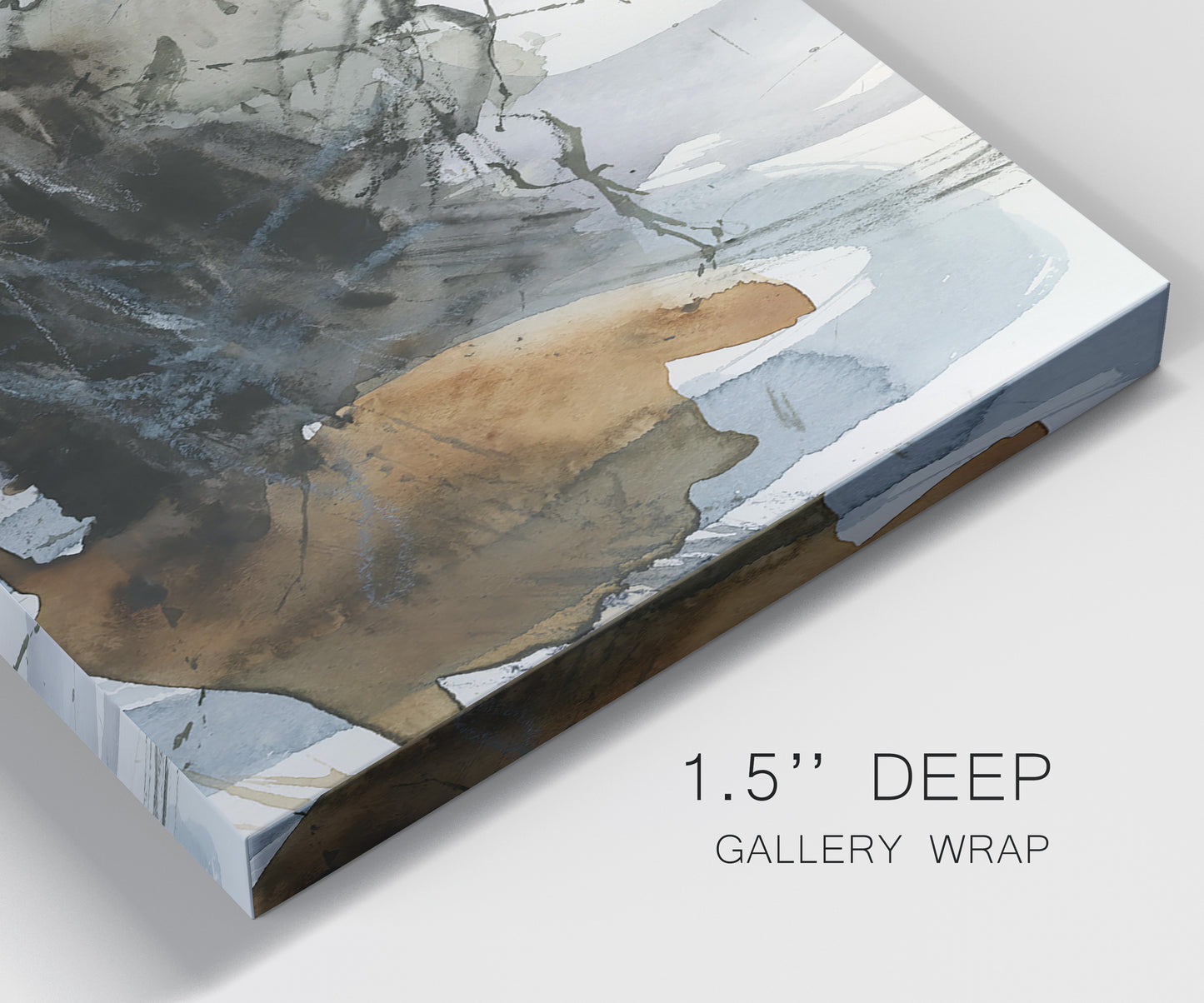 Close-up view of wrapped canvas corner featuring dynamic circular abstract motion.