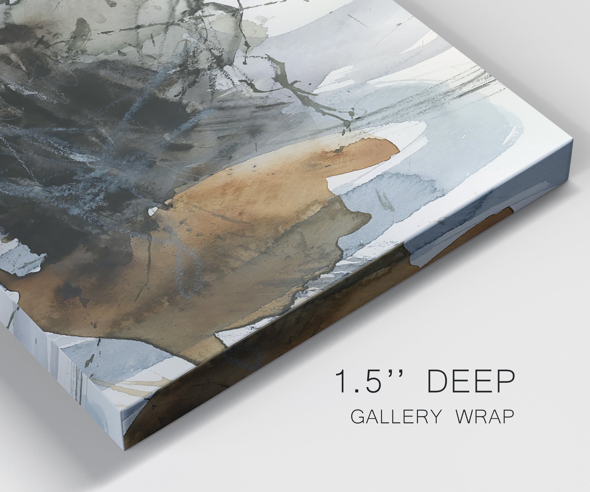 Close-up view of wrapped canvas corner featuring dynamic circular abstract motion.