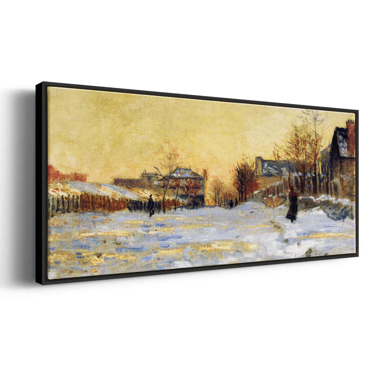 Snow Effect, The Street in Argentuil, 1875 - Floater Framed Canvas Print