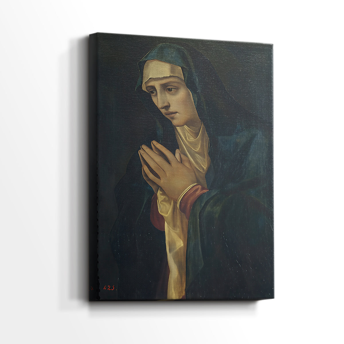 Side view of a canvas art print of a refined composition with subtle shading and depth, showing gallery-wrapped depth.
