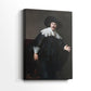 Side view of a canvas art print of a composed portrait with gentle contrast and depth, showing gallery-wrapped depth.