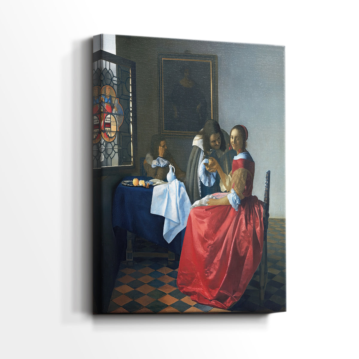 Side view of a canvas art print of a refined composition with subtle interaction and detail, showing gallery-wrapped depth.