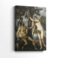 Side view of a canvas art print of a classical scene with balanced forms and gentle tones, showing gallery-wrapped depth.