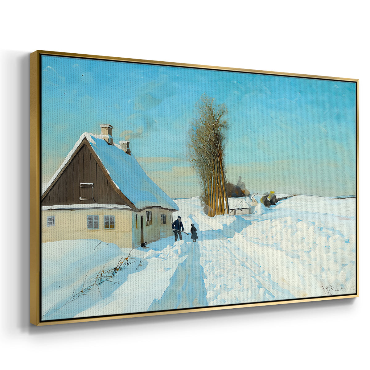 Shoveling Snow on a Beautiful Winter Day, c. 1898 - Floater Framed Canvas Print