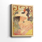 Side view of a canvas art print of a decorative poster with bold lines and warm tones, showing gallery-wrapped depth.