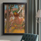 Impressionist ballet dancer composition by Edgar Degas in an {frame_style_descriptor} displayed in a neutral interior setting.