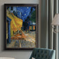 Impressionist night café street scene by Vincent van Gogh in an {frame_style_descriptor} displayed in a neutral interior setting.