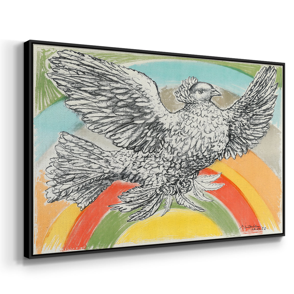 Flying Dove with Rainbow (Colombe volant à l'Arc-en-ciel), 1952 - Floater Framed Canvas Print