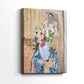 Side view of a canvas art print of a decorative scene combining still life and portrait elements, showing gallery-wrapped depth.