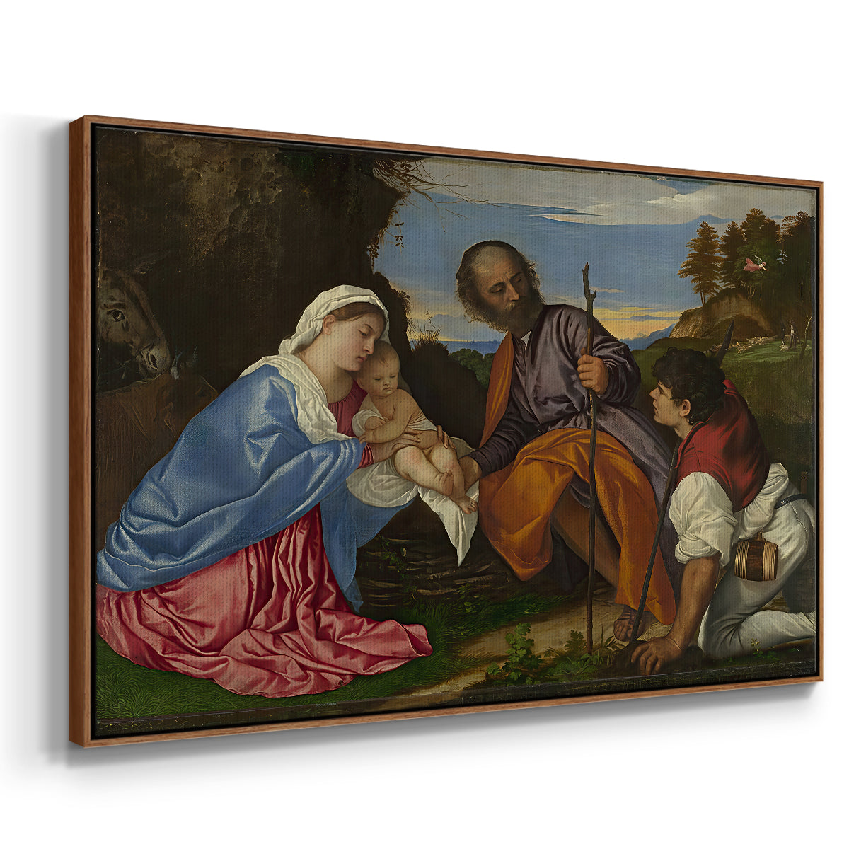 The Holy Family with a Shepherd, c. 1510 - Floater Framed Canvas Print