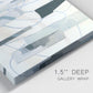 Close-up view of wrapped canvas corner featuring interwoven icy abstract linear forms.
