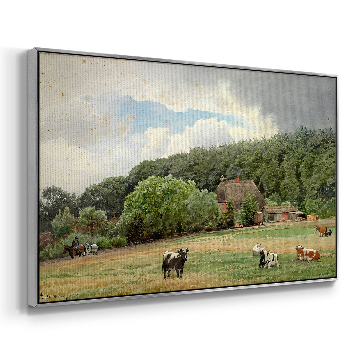 Farm with Grazing Cows (Bondegård med beitende kuer), 1892 - Floater Framed Canvas Print