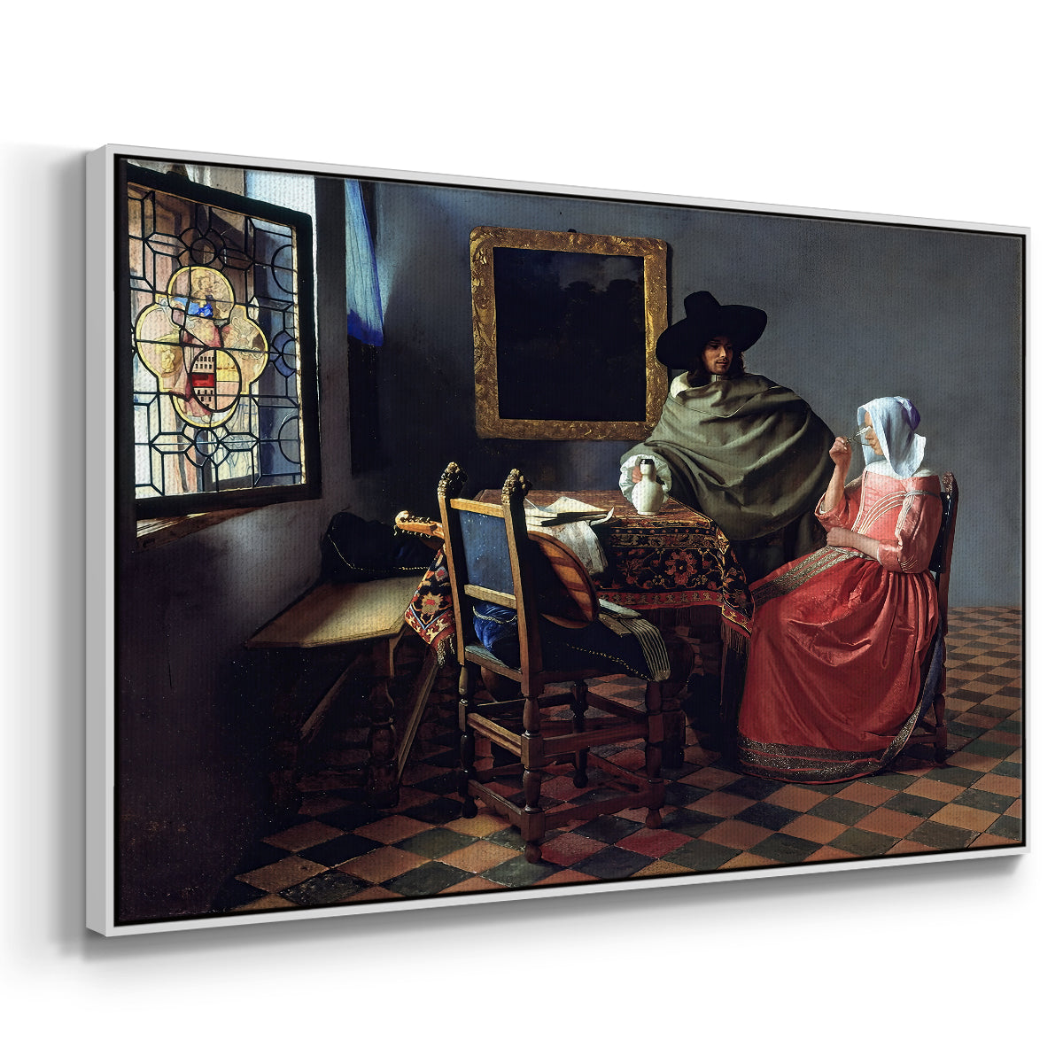 The Glass of Wine, c. 1660 - Floater Framed Canvas Print