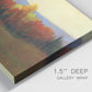 Close-up view of wrapped canvas corner featuring autumn landscape changing foliage.