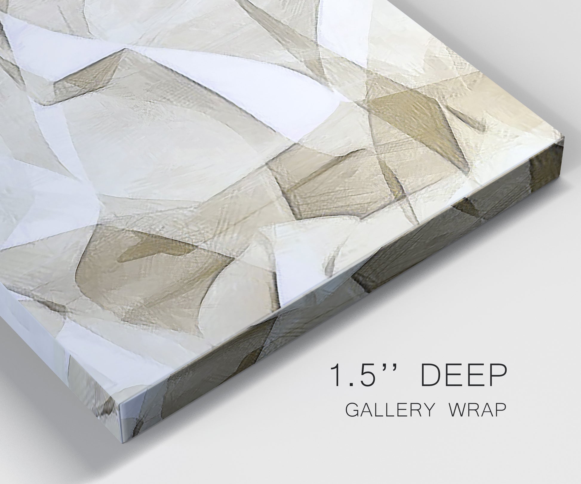 Close-up view of wrapped canvas corner featuring soft abstract meditative color balance.