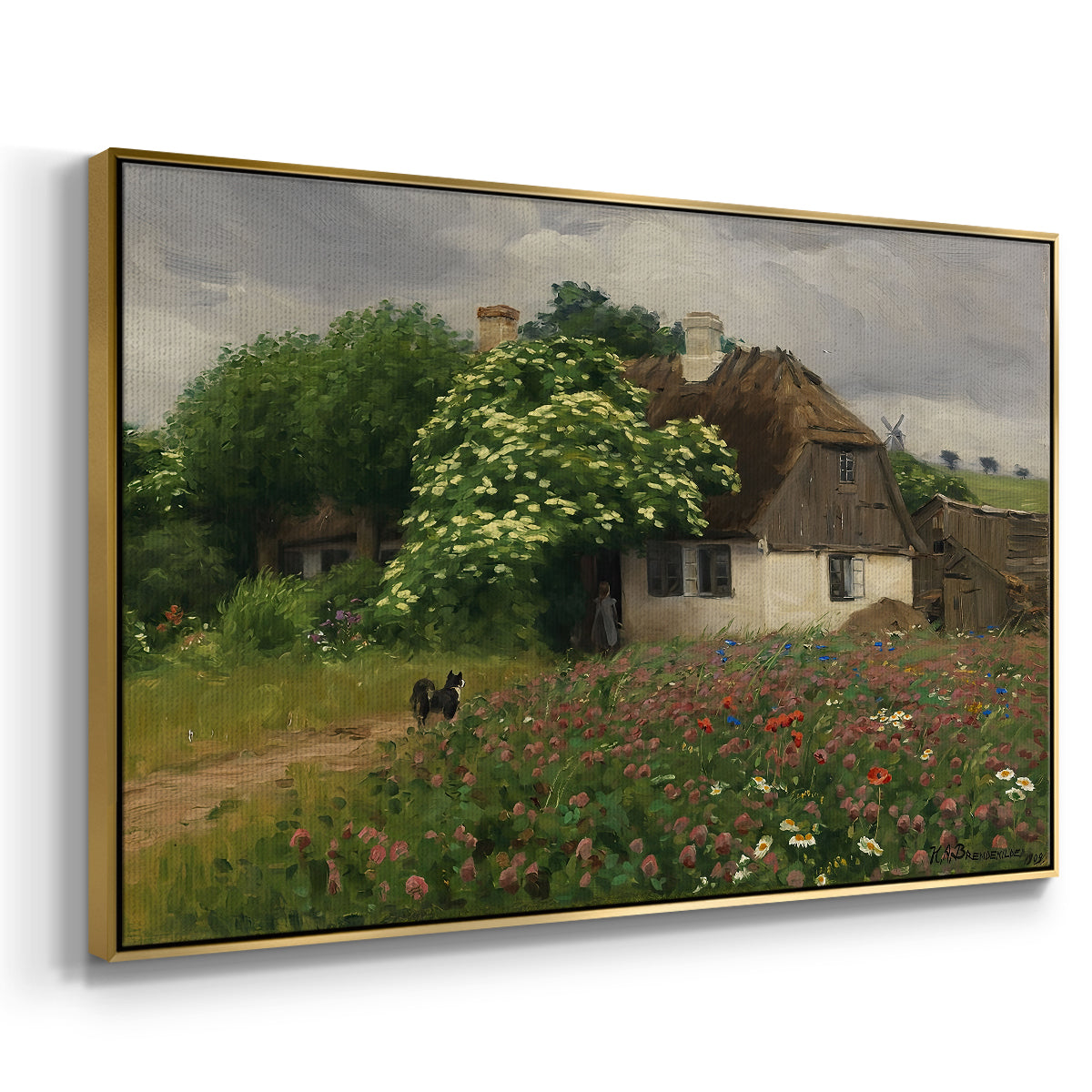 Farmhouse with Meadow Flowers, 1909 - Floater Framed Canvas Print