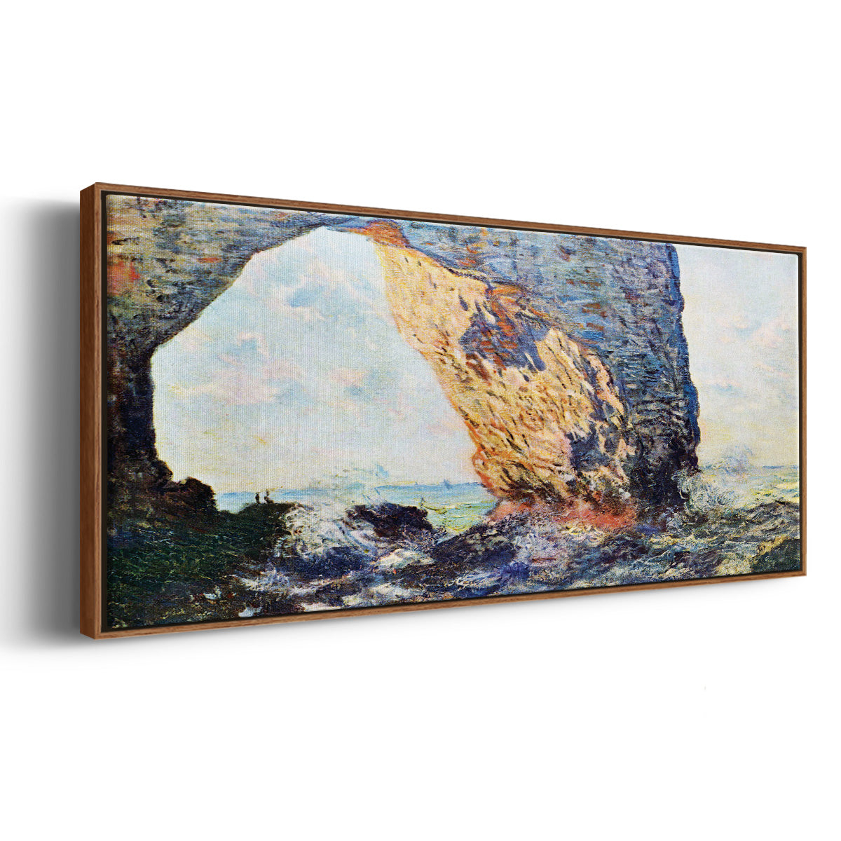 The rocky cliffs of Ã‰tretat (La Porte man) [1] by Monet - Floater Framed Canvas Print