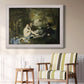 Groundbreaking impressionist picnic scene by Édouard Manet in an ornate weathered white frame displayed in a light-toned interior setting.