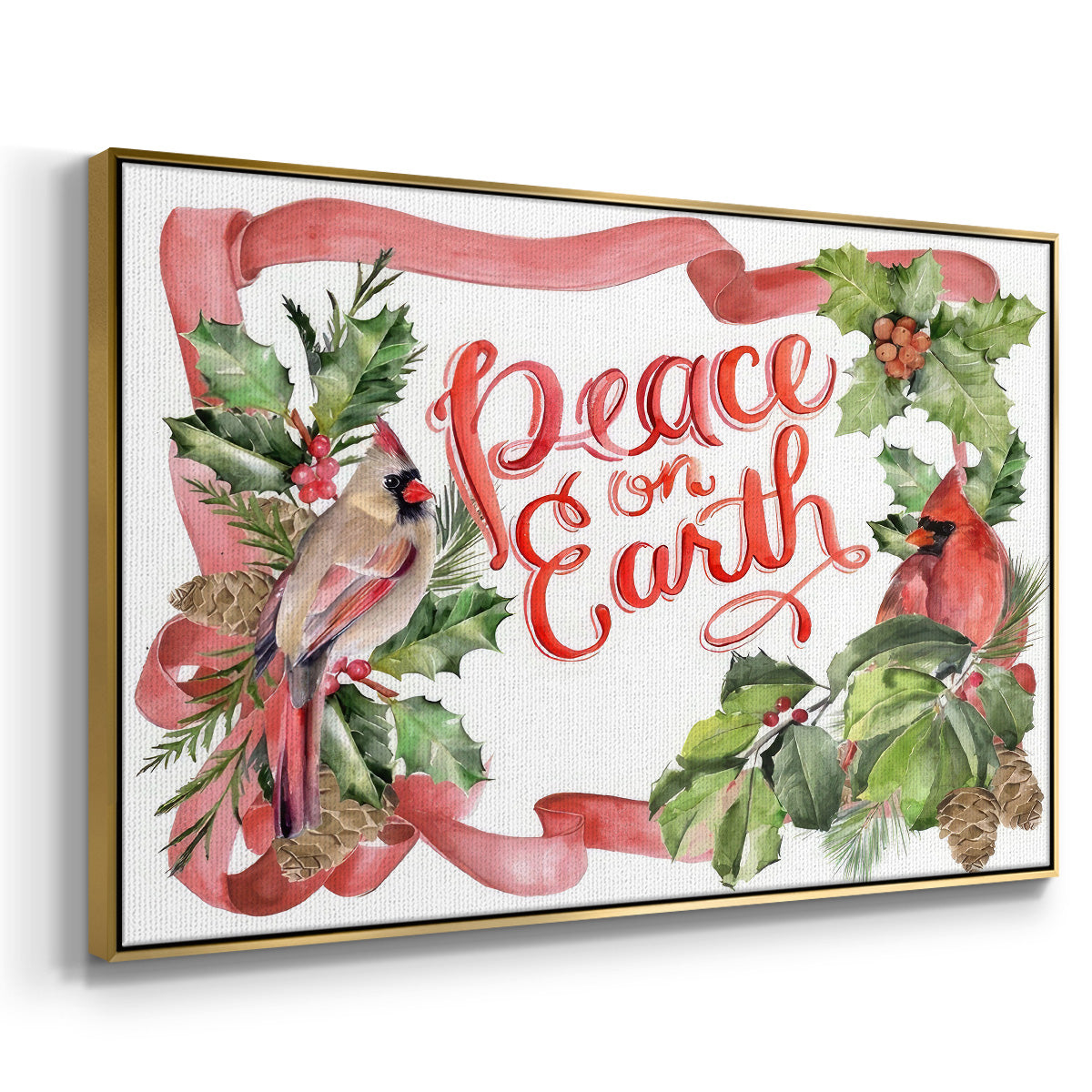 Cardinal Holly Christmas Collection A - Floater Framed Canvas Print