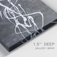 Close-up view of wrapped canvas corner featuring minimal abstract frequency lines.
