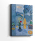 Side view of a canvas art print of a decorative still life with strong color contrast and pattern, showing gallery-wrapped depth.