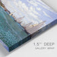 Close-up view of wrapped canvas corner featuring river basin with boats.