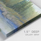 Close-up view of wrapped canvas corner featuring riverbank landscape with trees.