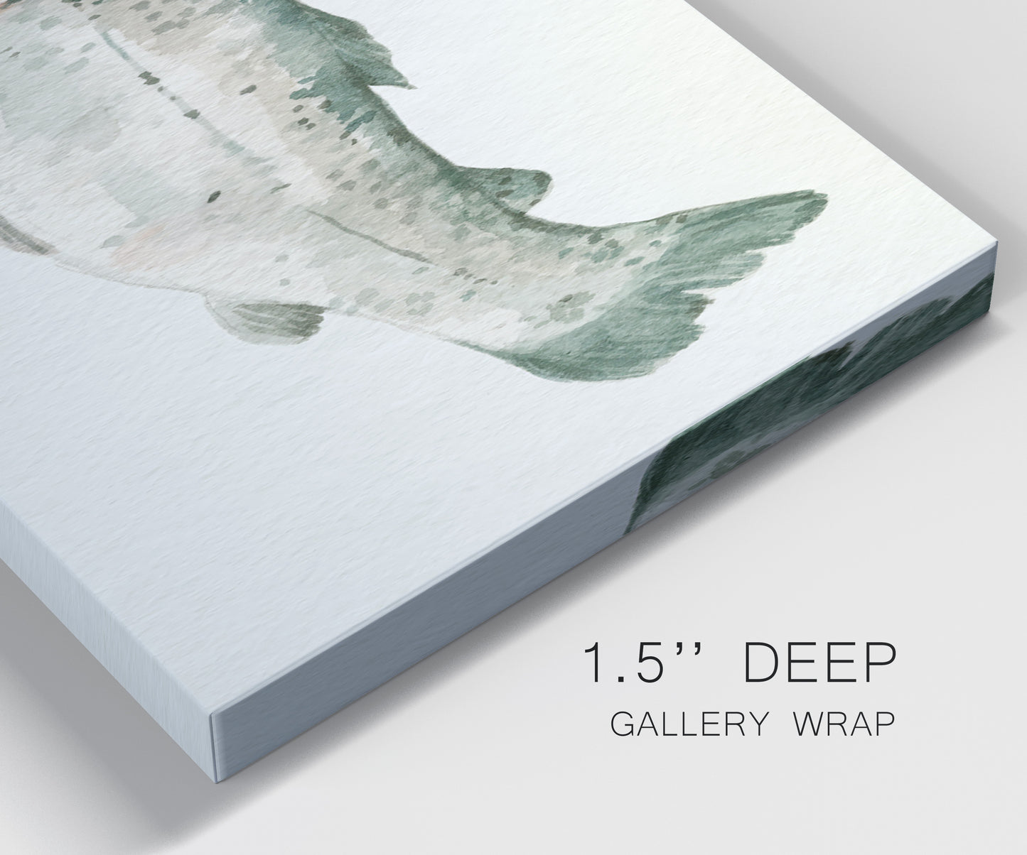 Close-up view of wrapped canvas corner featuring watercolor animal portrait.
