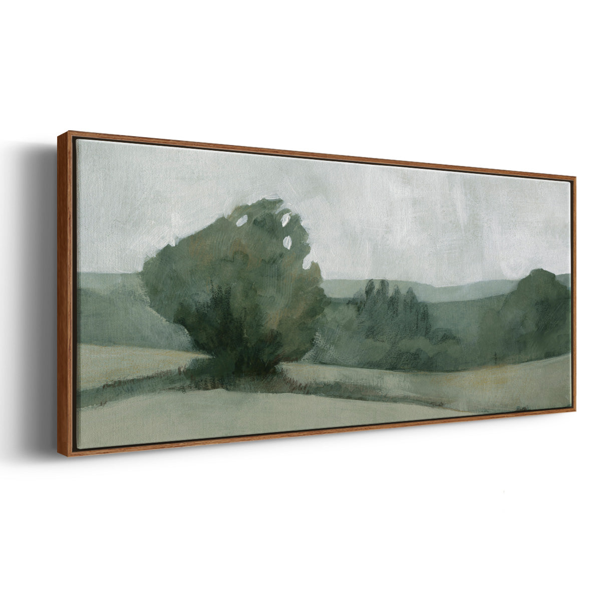 Soft Green Landscape I - Floater Framed Canvas Print