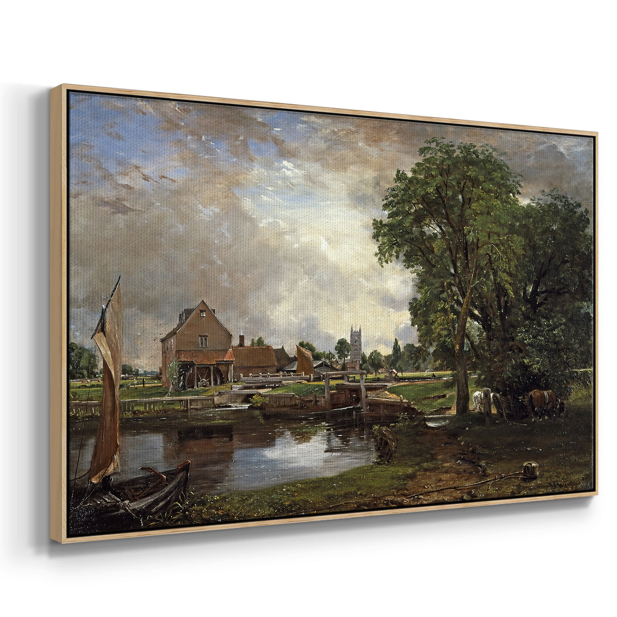 Dedham Lock and Mill, c. 1820 - Floater Framed Canvas Print