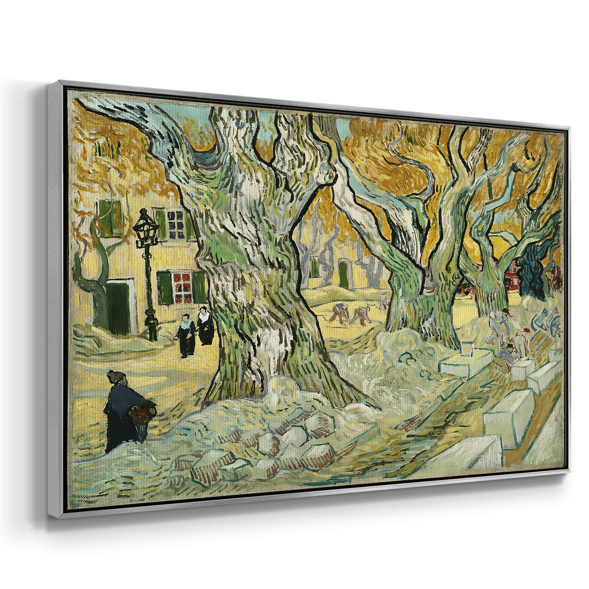 The Large Plane Trees (Road Menders at Saint-Rémy), 1889 - Floater Framed Canvas Print