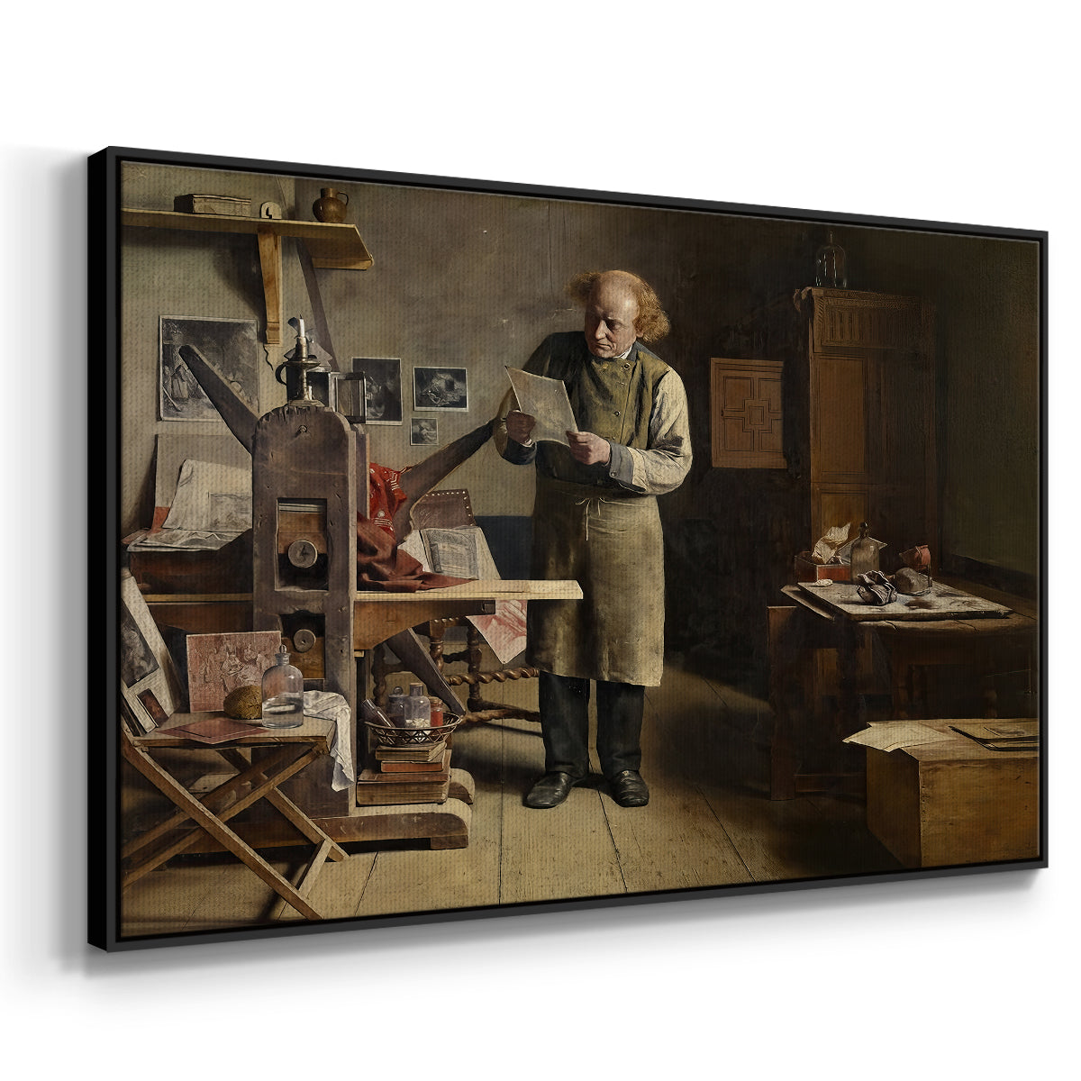 The Plate Printer, 1875 - Floater Framed Canvas Print