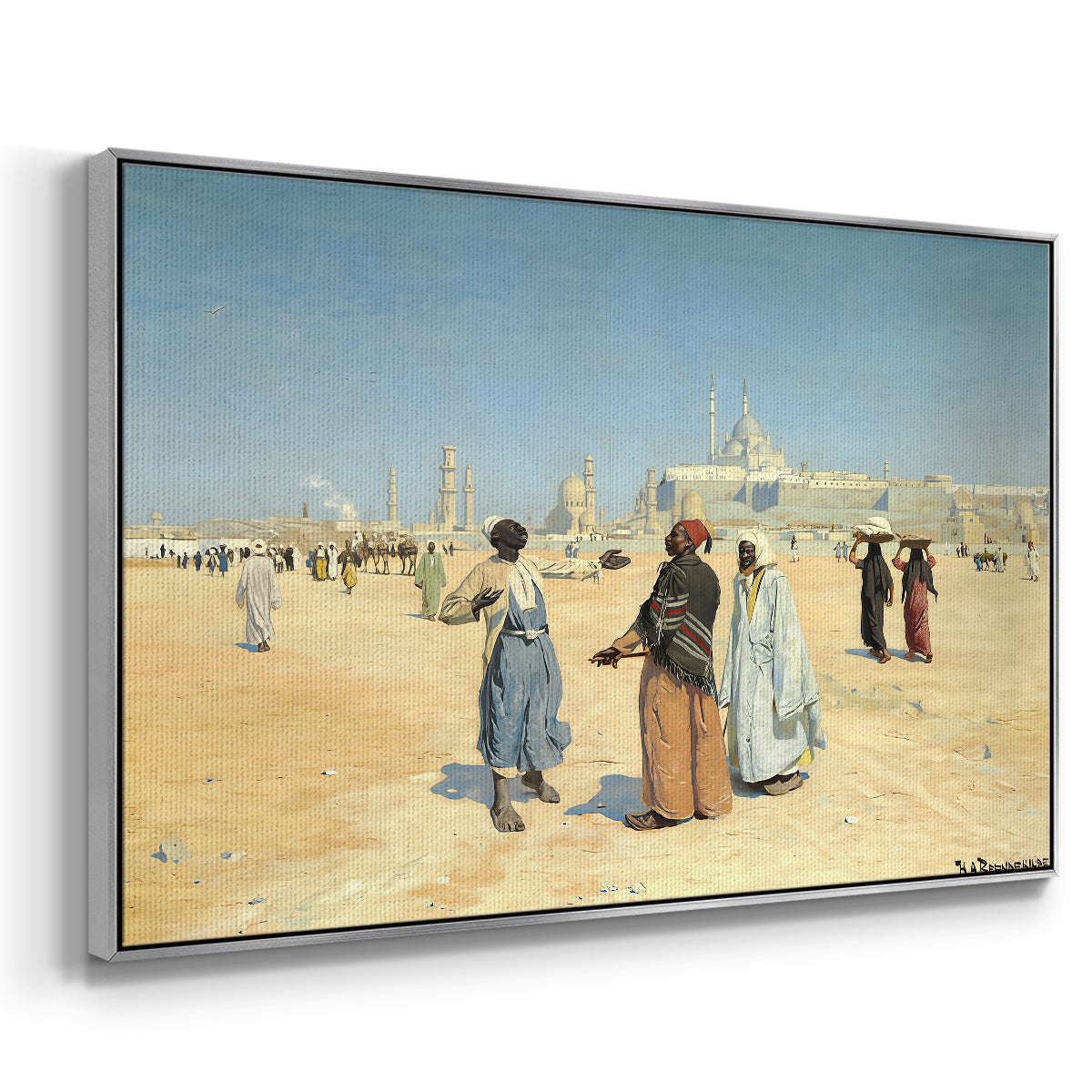 View from the Desert of Cairo with Citadel and Mamluk Tombs in the Background, c. 1889-1890 - Floater Framed Canvas Print