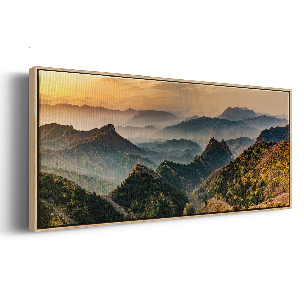 Jinshanling Mountains at Sunrise in Autumn Colors - Floater Framed Canvas Print