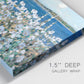 Close-up view of wrapped canvas corner featuring coastal garden overlooking bay.