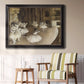 Impressionist ballet rehearsal scene by Edgar Degas in an ornate black frame with gilded inner detail displayed in a light-toned interior setting.