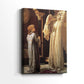 Side view of a canvas art print of a warm-toned composition with relaxed poses and drapery, showing gallery-wrapped depth.