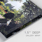 Close-up view of wrapped canvas corner featuring coastal garden overlooking sea.