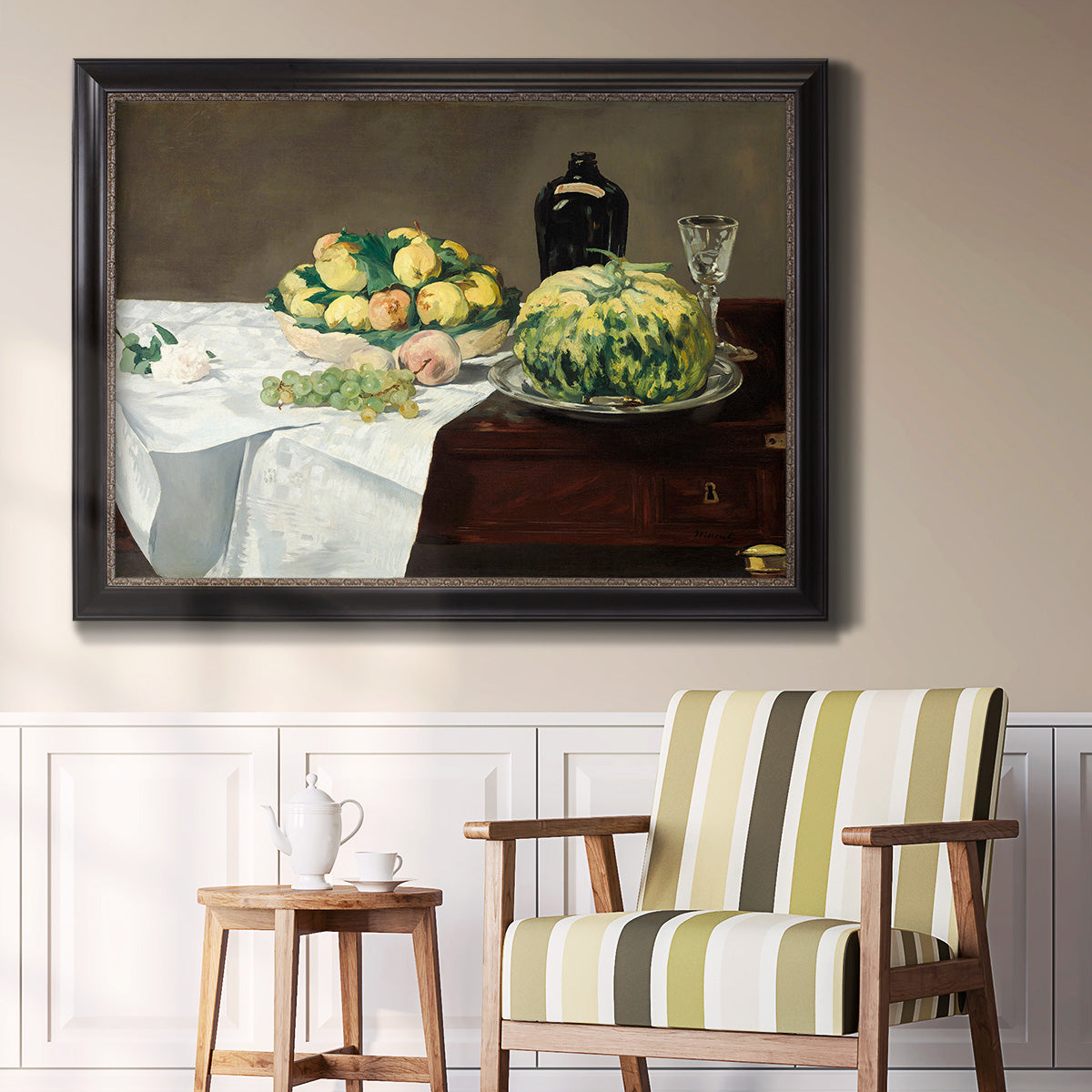 Still Life with Melon and Peaches - Ornate Framed Canvas Print