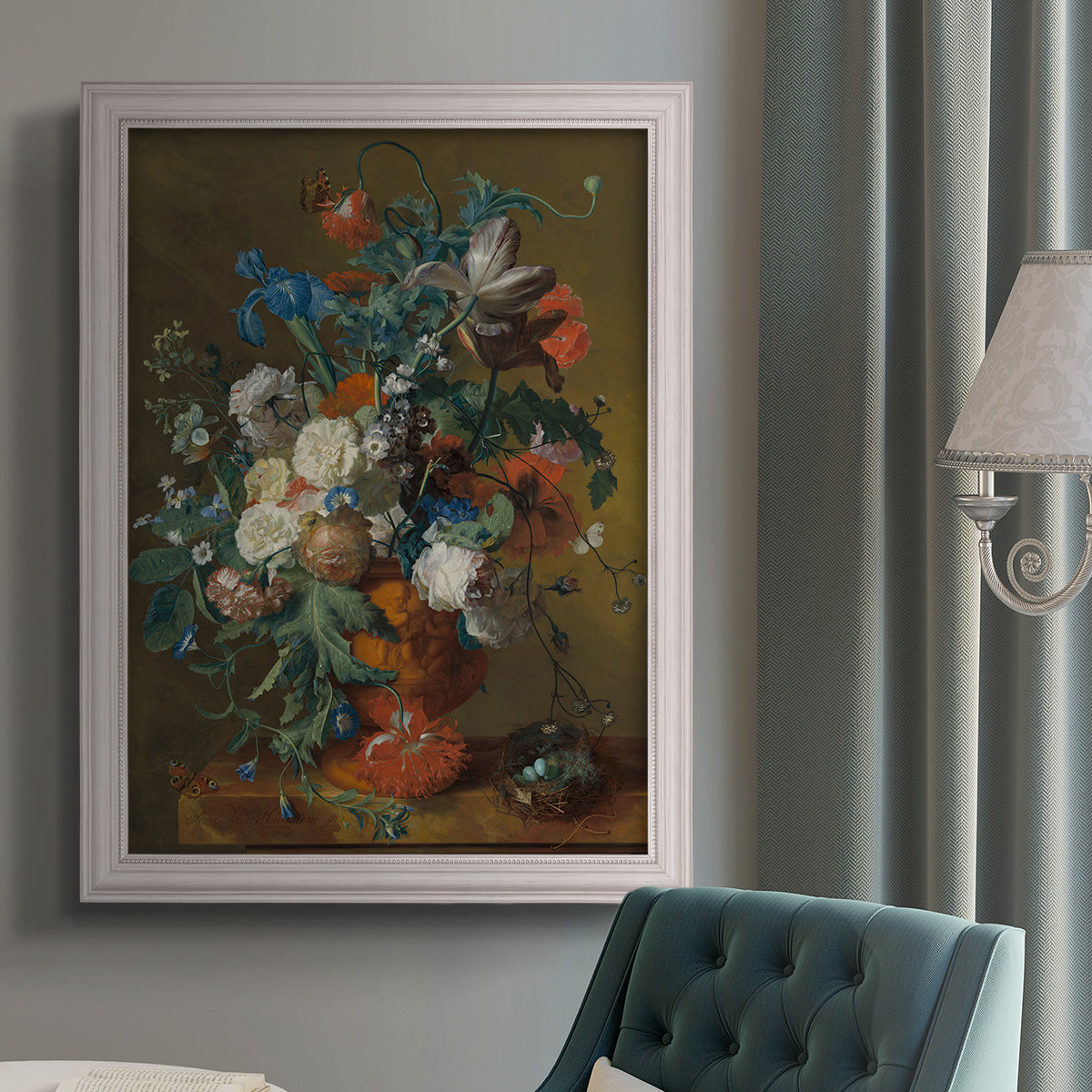 Flowers in an Urn - Ornate Framed Canvas Print