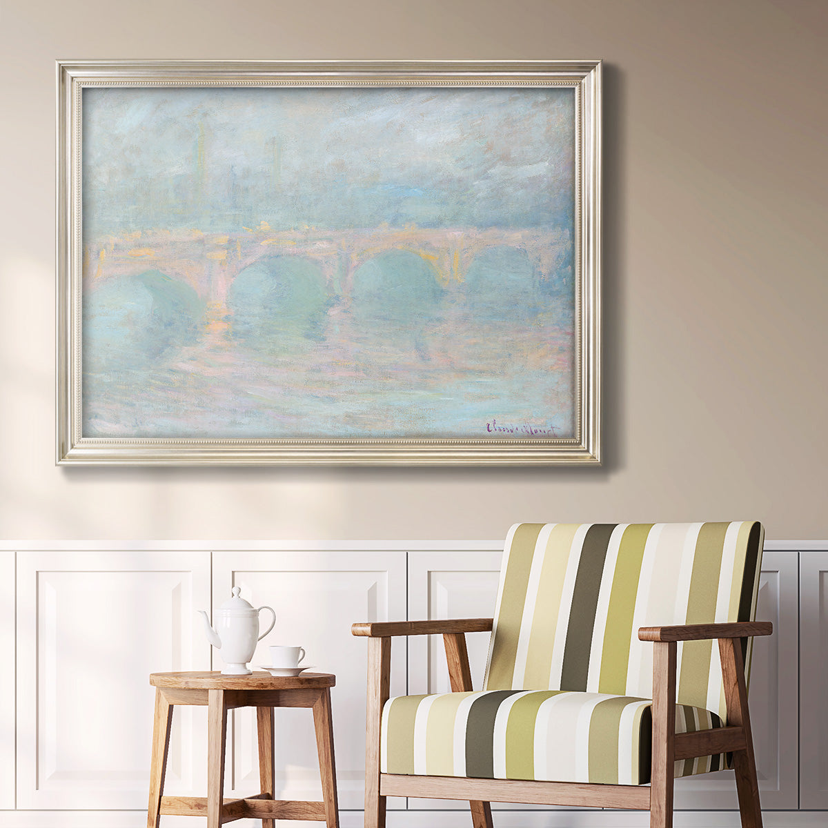 Waterloo Bridge At Sunset Pink Effect - Ornate Framed Canvas Print