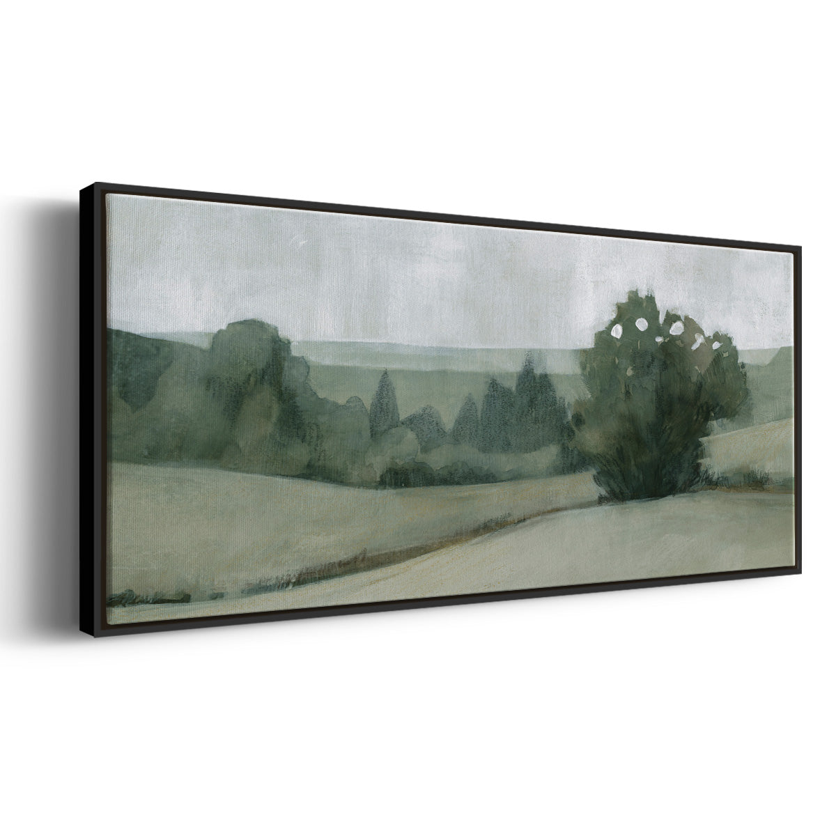 Soft Green Landscape II - Floater Framed Canvas Print