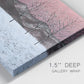 Close-up view of wrapped canvas corner featuring winter sunset snowfall landscape.